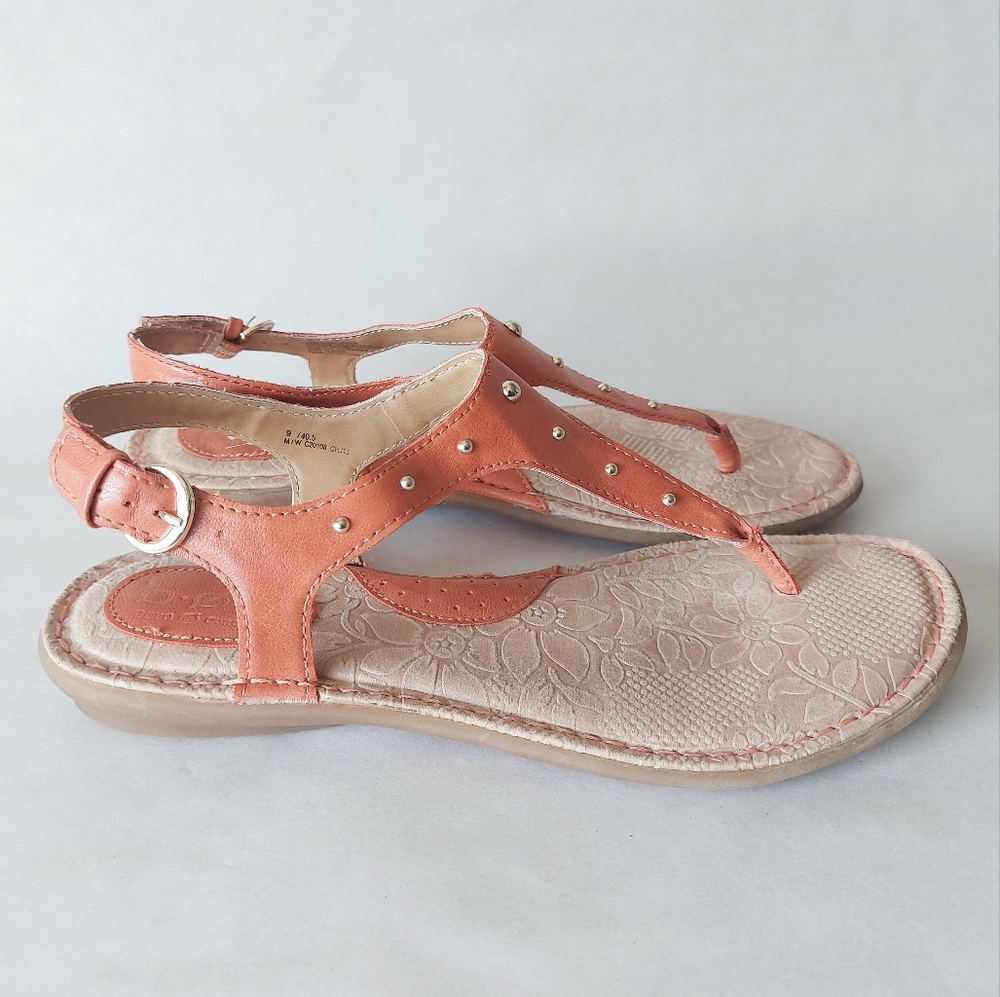 Boc Born Concept Sandals Size 9 Orange Studded Thong T-Strap Ankle Buckle Shoes